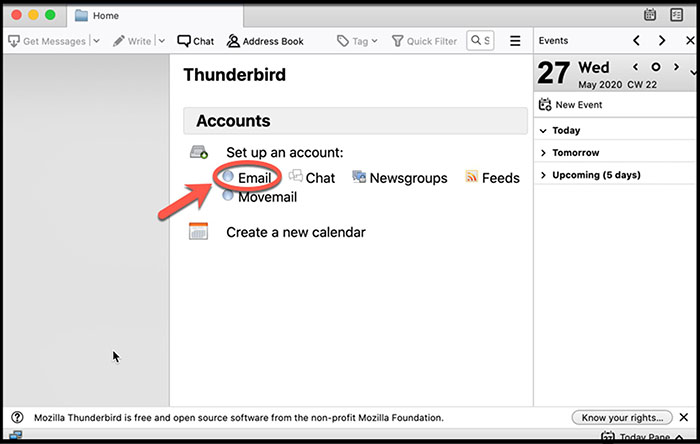 Screen shot showing the Email box to choose when setting up Gmail in Thunderbird