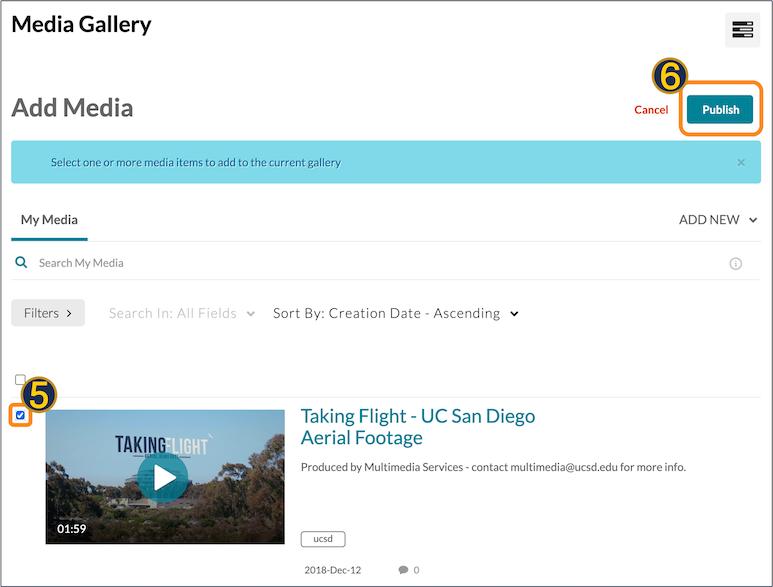 A screenshot of the "add media" window within the Media Gallery.