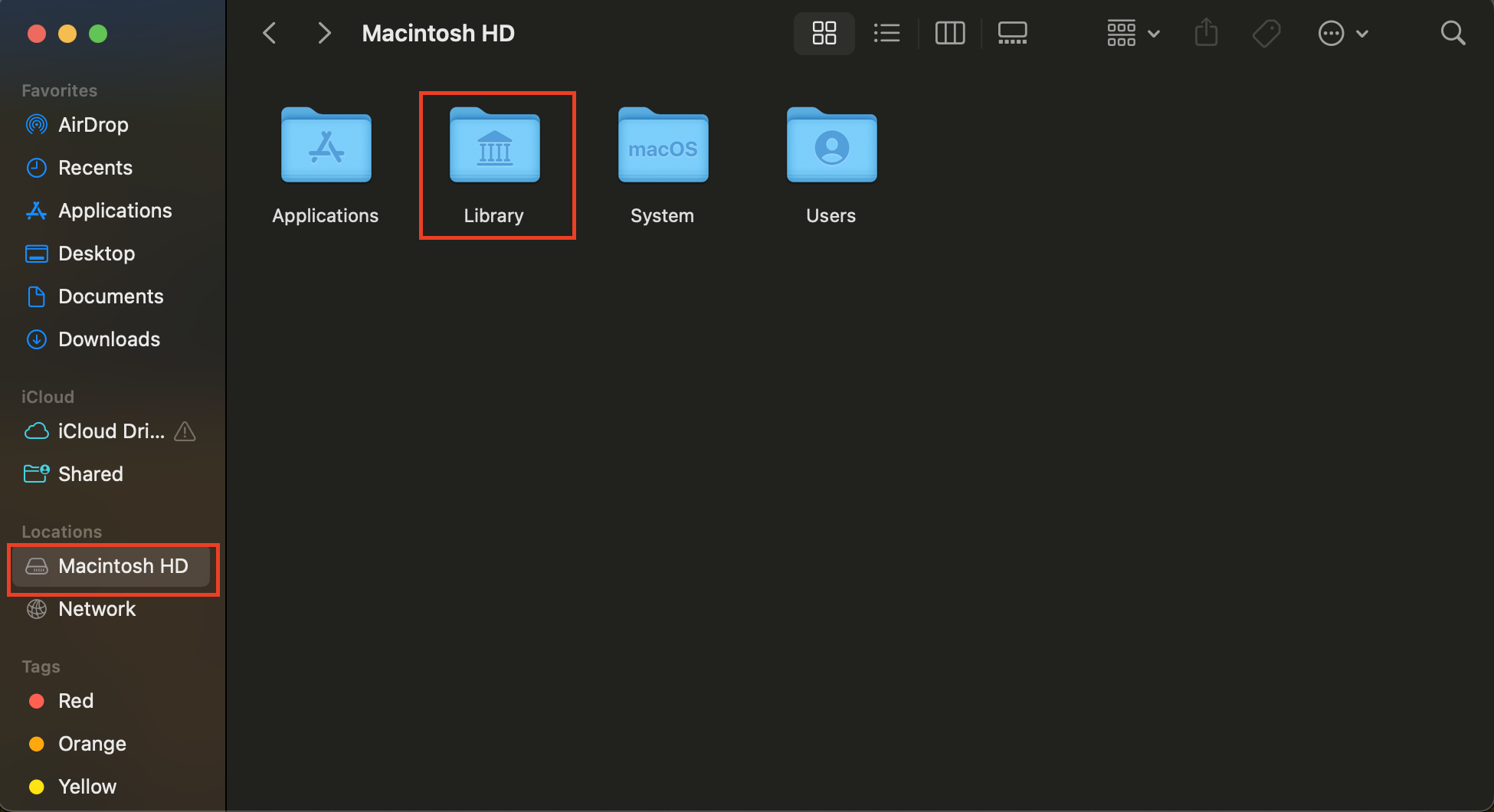 Screenshot: "LIbrary" folder in Finder