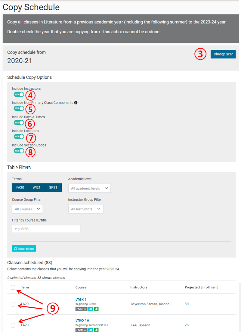 Screenshot: Copy Schedule options and fields