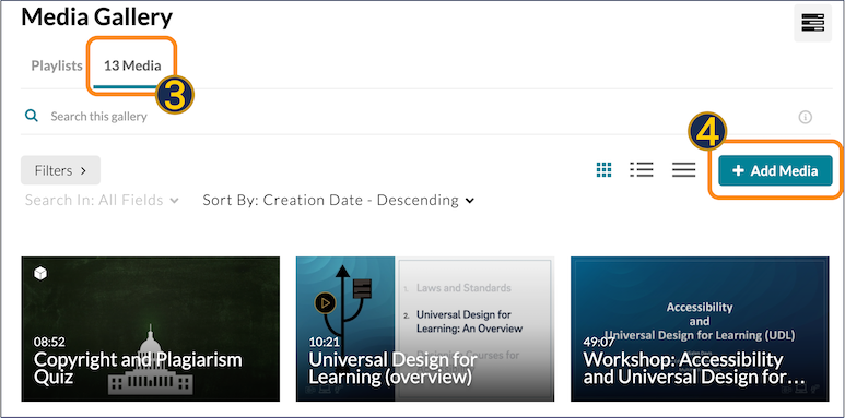 A screenshot of a Media Gallery in Canvas.