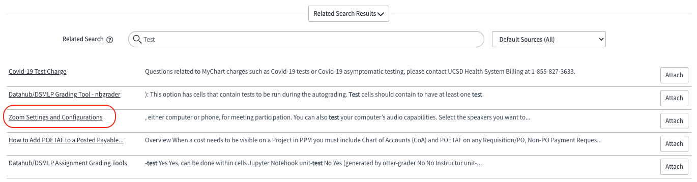Screenshot: related knowledge results