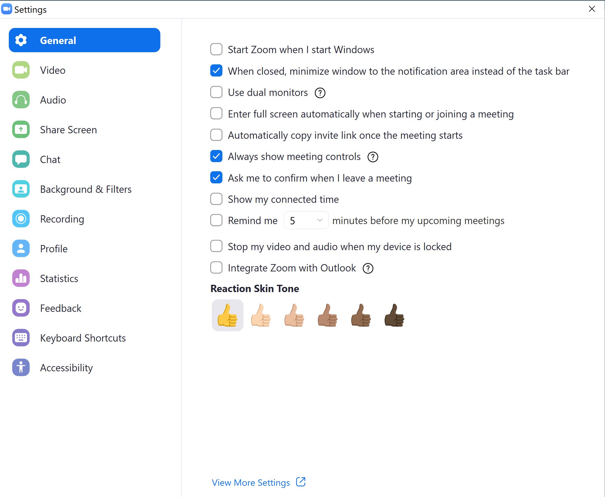 Screenshot: Zoom setting options from client