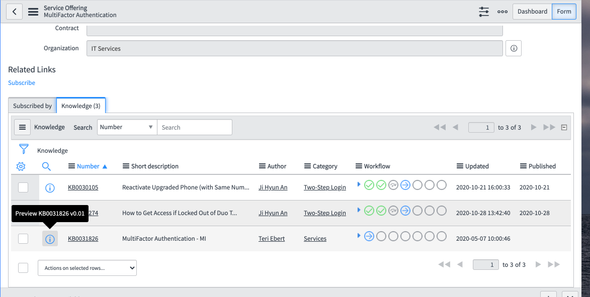 Screenshot: knowledge tab