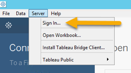 Screnshot: Under Server menu Sign in... is first option 