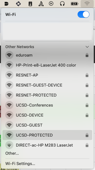 Screenshot: Wi-Fi connection settings in MacOS